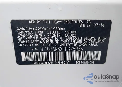 2014 Subaru Impreza 2.0I Sport Limited from USA, damaged, VIN JF1GPAR6XEH328936